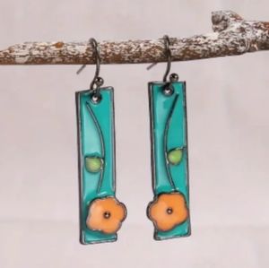 Turquoise Flower Drop Earrings Boho Hippie Earthy